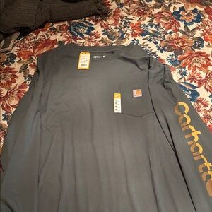 Carhartt Men's Green Long Sleeve Tee with Gold Logo